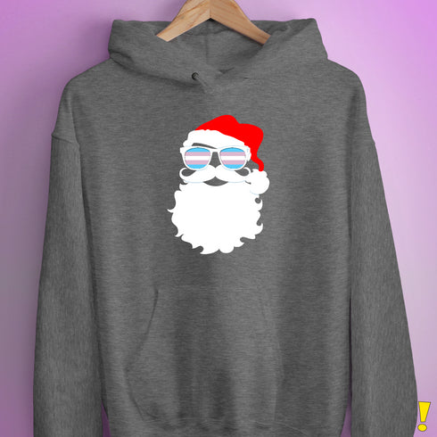 Santa Claus Transgender Pride Flag Sunglasses Hoodie - Grey Heather